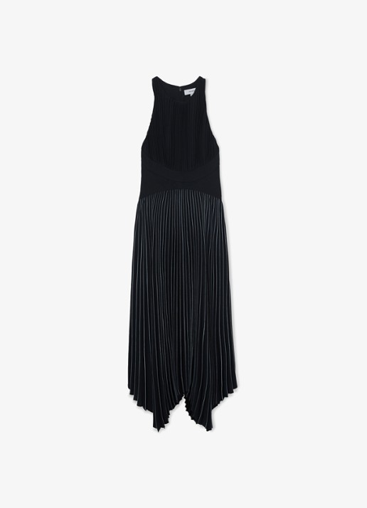 Reiss Petite Rachel midi jurk met plooien - voorkant 4 donkerblauw