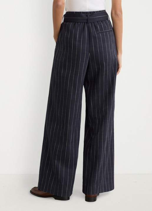 Reiss Petite Rae high waist wide leg pantalon met krijtstreep - achterkant donkerblauw