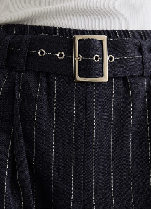 Reiss Petite Rae high waist wide leg pantalon met krijtstreep - detail 6 donkerblauw