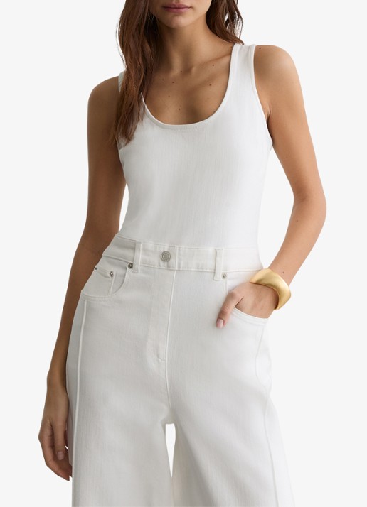 Reiss Petite Rose wide fit jumpsuit van denim - detail wit