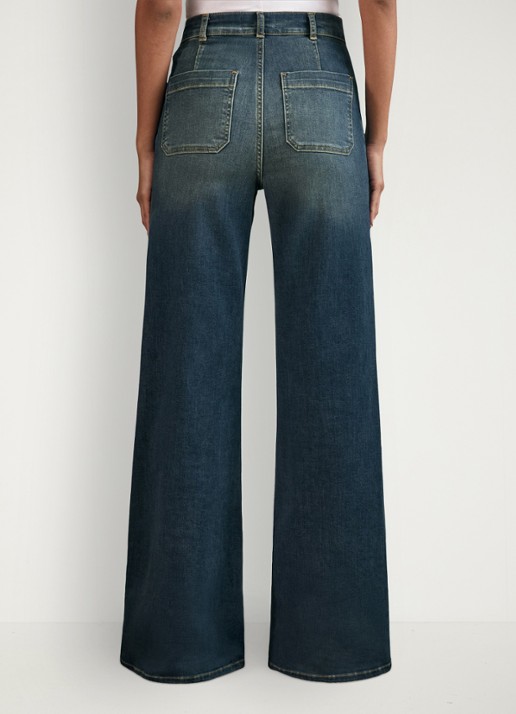 Reiss Petite Sakura high waist flared jeans met in lyocellblend - achterkant 5 donkerblauw