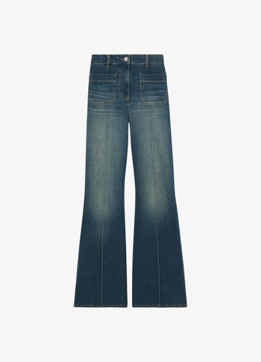 Reiss Petite Sakura high waist flared jeans met in lyocellblend - voorkant donkerblauw