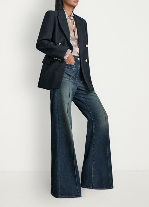 Reiss Petite Sakura high waist flared jeans met in lyocellblend - voorkant 2 donkerblauw