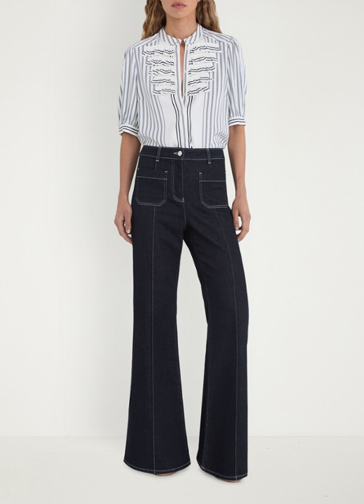 Reiss Petite Sakura high waist flared jeans met opgestikte zakken - voorkant 7 indigo