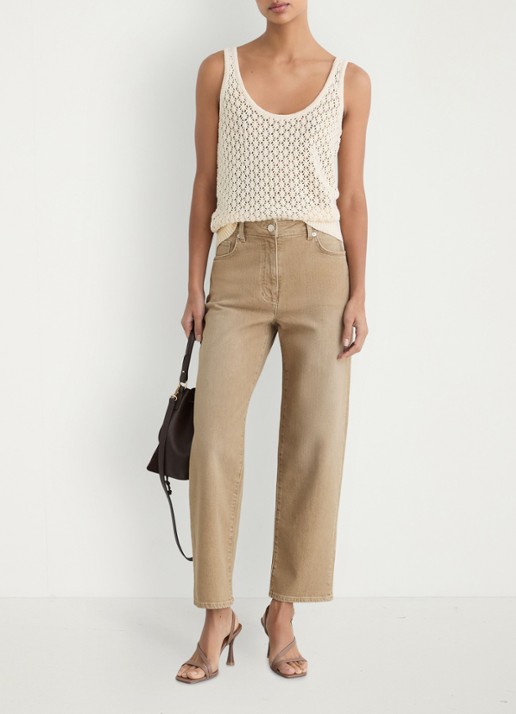 Reiss Petite Selin mid waist straight leg jeans met steekzakken - voorkant 3 zand