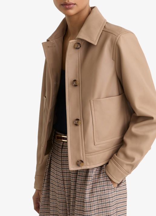 Reiss Petite Sonny jack van leer met opgestikte zakken - detail 3 bruin