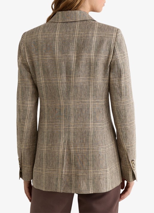 Reiss Petite Sybil double-breasted blazer van linnen met ruitdessin - achterkant beige