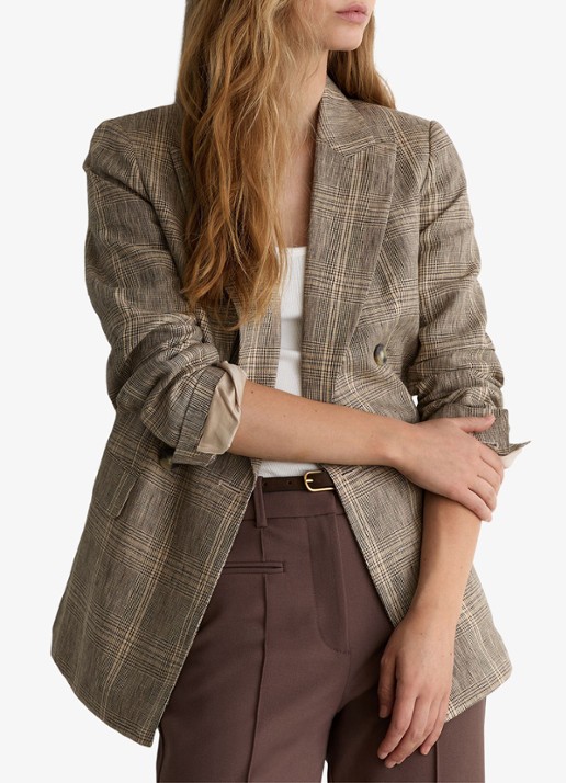 Reiss Petite Sybil double-breasted blazer van linnen met ruitdessin