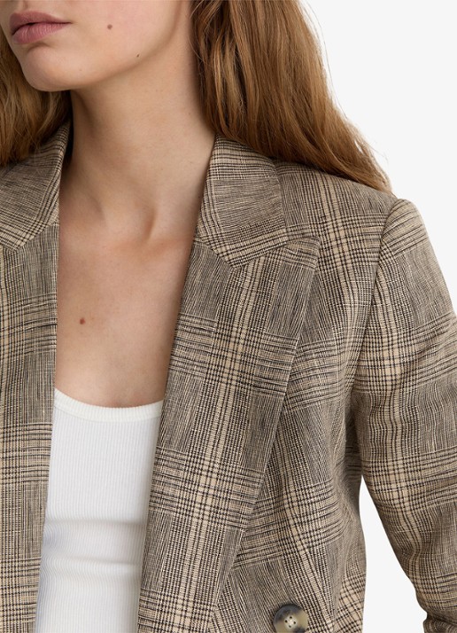 Reiss Petite Sybil double-breasted blazer van linnen met ruitdessin - detail 3 beige
