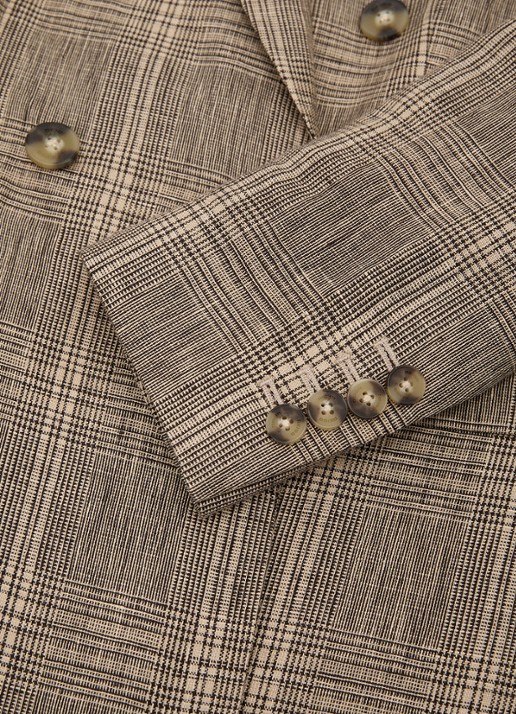Reiss Petite Sybil double-breasted blazer van linnen met ruitdessin - detail 4 beige