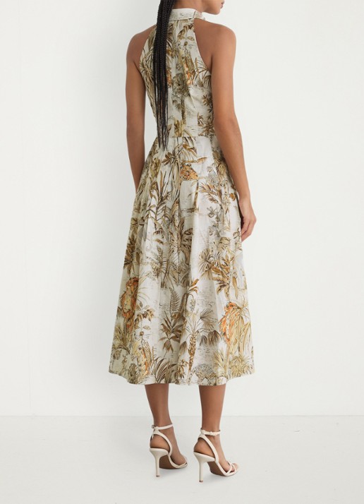 Reiss Petite Tate midi jurk met print - achterkant creme