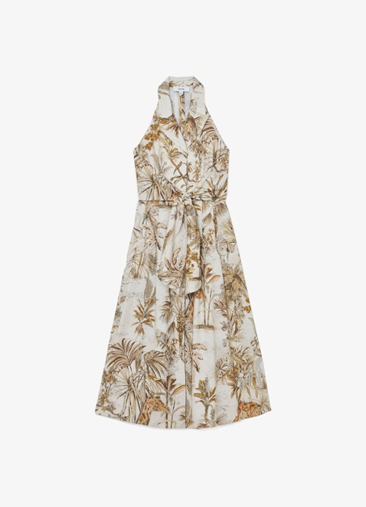 Reiss Petite Tate midi jurk met print - voorkant 2 creme