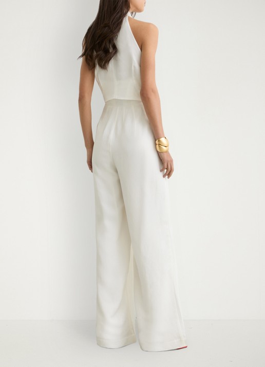Reiss Petite Taya wide fit jumpsuit in linnenblend - achterkant wit