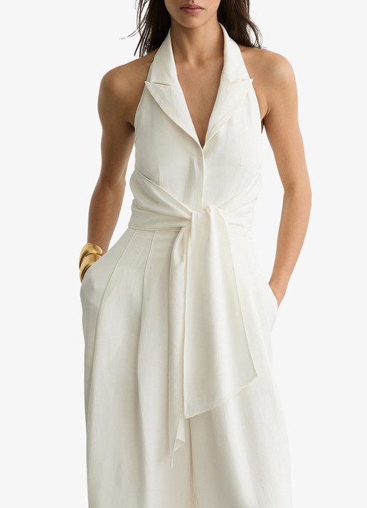 Reiss Petite Taya wide fit jumpsuit in linnenblend - detail 3 wit