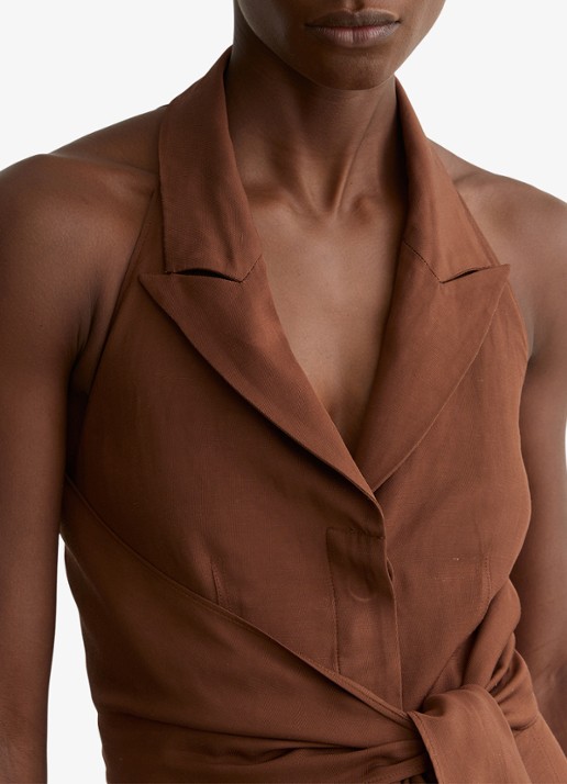 Reiss Petite Taya wide fit jumpsuit in linnenblend - detail 4 bruin