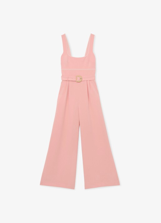Reiss Petite wide fit jumpsuit met ceintuur - voorkant 6 oudroze