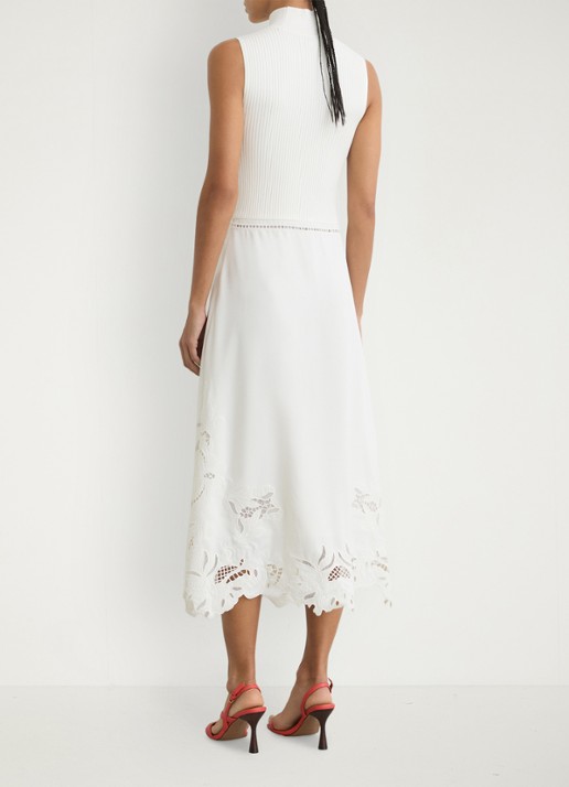 Reiss Phoenix ribgebreide midi jurk met broderie  - achterkant 6 wit