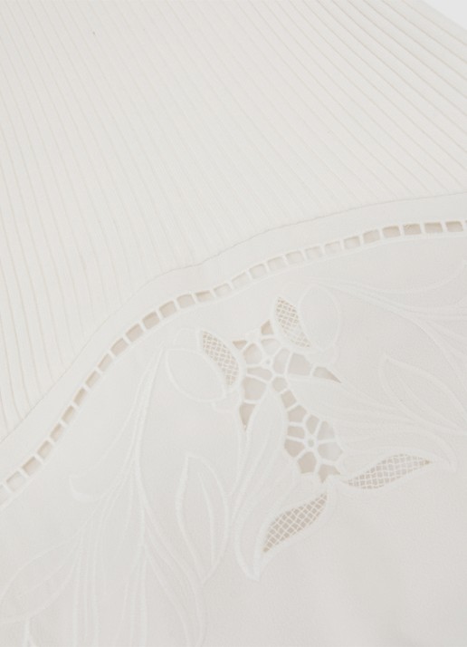 Reiss Phoenix ribgebreide midi jurk met broderie  - detail 3 wit