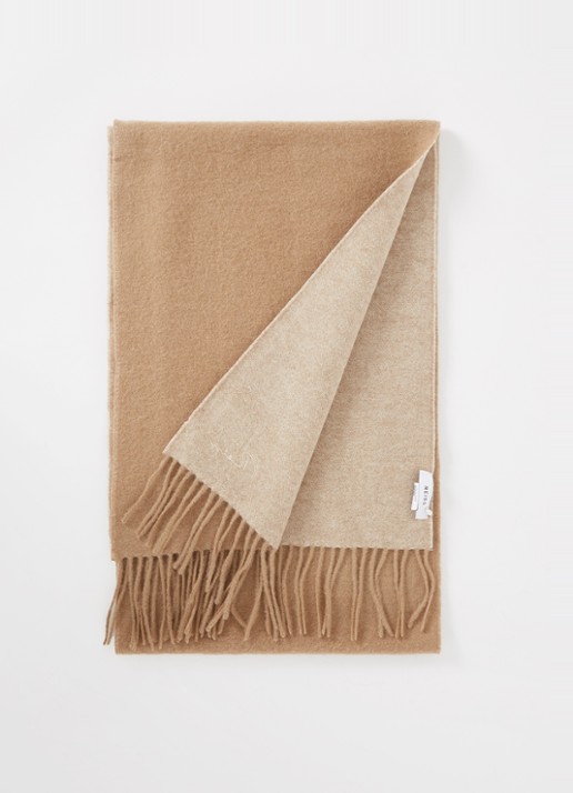 Reiss Picton sjaal in kasjmierblend met franjes 190 x 30 cm - voorkant camel