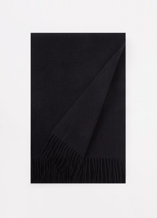 Reiss Picton sjaal in kasjmierblend met franjes 190 x 30 cm - voorkant 2 donkerblauw