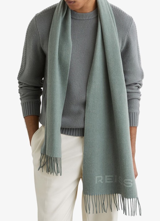 Reiss Picton sjaal in wolblend met logo  - voorkant 2 groen