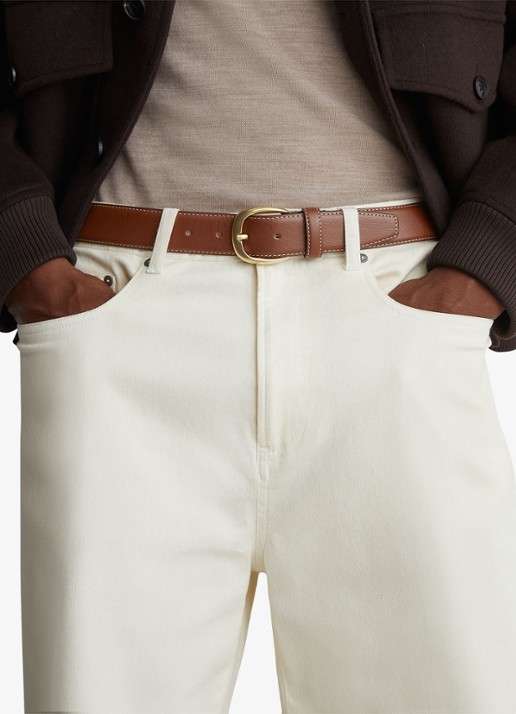 Reiss Pierce riem van leer met structuur  - detail 2 zand