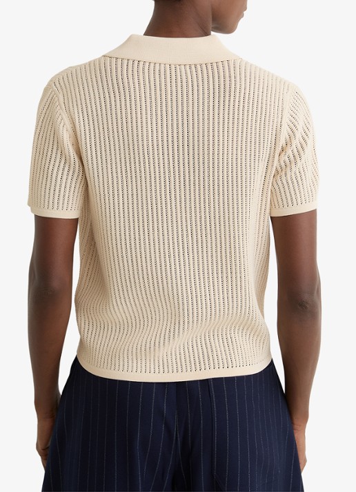 Reiss Pippa regular fit polo met opengewerkt dessin - achterkant 3 creme