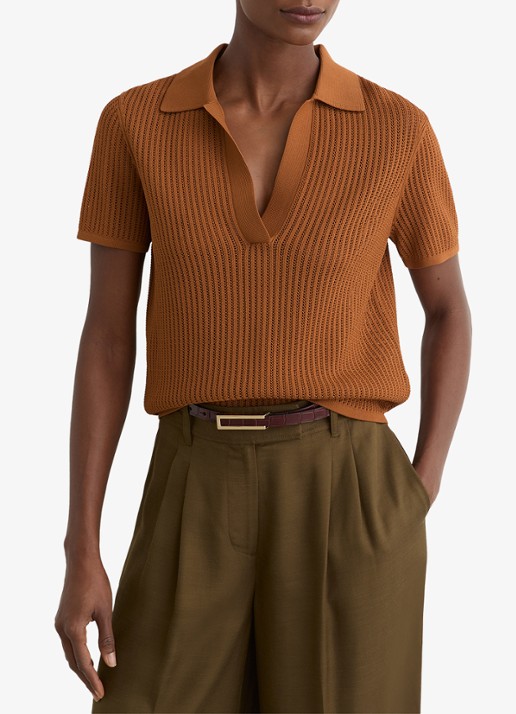 Reiss Pippa regular fit polo met opengewerkt dessin - detail 2 orange