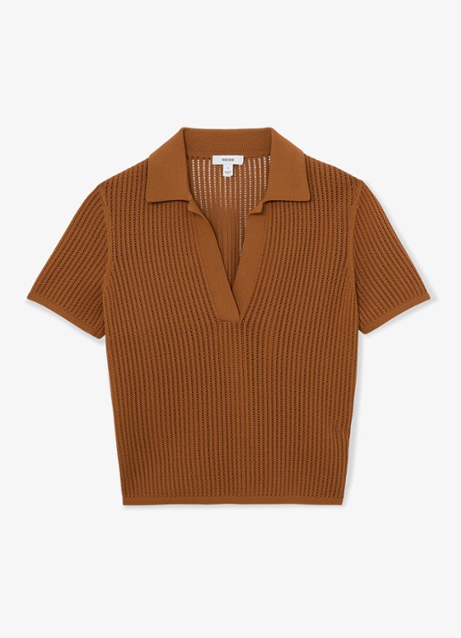 Reiss Pippa regular fit polo met opengewerkt dessin - voorkant 4 orange