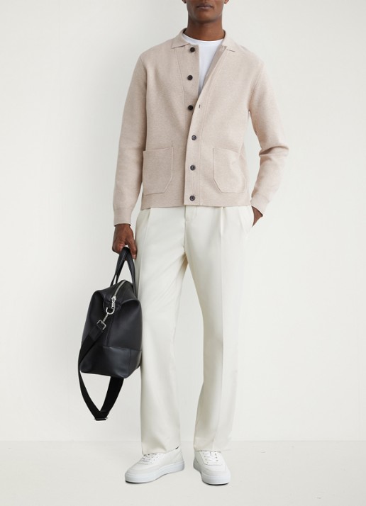 Reiss Plaza fijngebreid vest met opgestikte zakken  - voorkant 6 beige