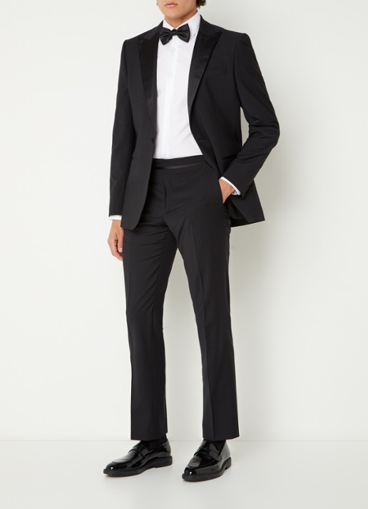 Reiss Poker slim fit pantalon met steekzakken - voorkant 2 zwart