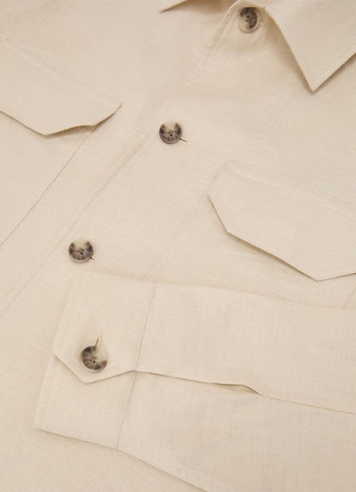 Reiss Polasio overshirt van linnen met borstzakken - detail 4 stone / beige