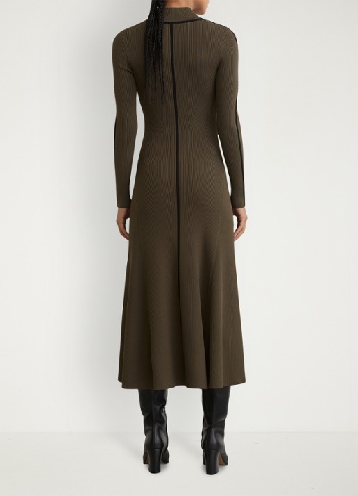 Reiss Polly midi ribgebreide jurk met opstaande kraag - achterkant bronsgroen