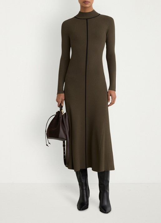 Reiss Polly midi ribgebreide jurk met opstaande kraag