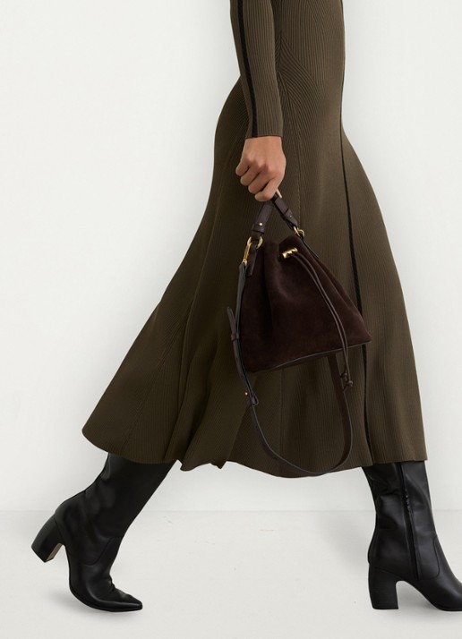 Reiss Polly midi ribgebreide jurk met opstaande kraag - detail 3 bronsgroen