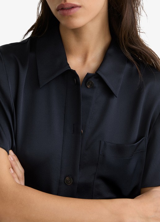 Reiss Polly tuniek van zijde - detail 2 donkerblauw