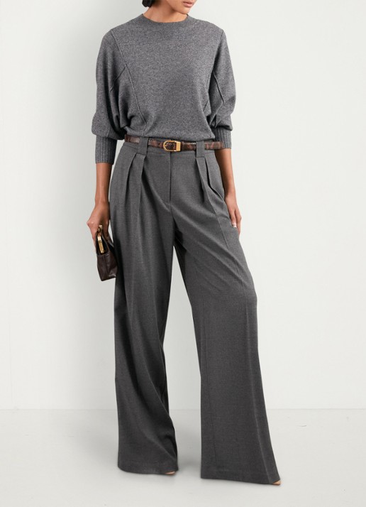 Reiss Poppie high waist wide fit pantalon met steekzakken - voorkant 2 grijs