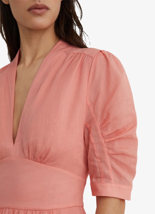 Reiss Poppy midi jurk met V-hals - detail 3 oudroze