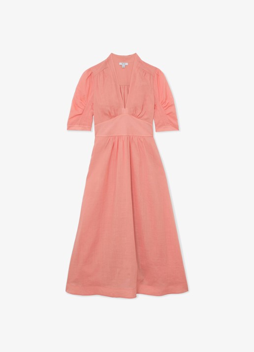 Reiss Poppy midi jurk met V-hals - voorkant 5 oudroze