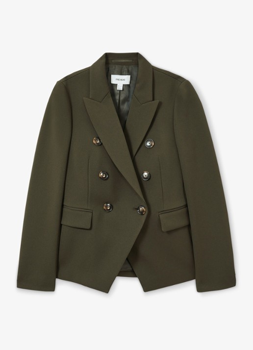 Reiss Priya double-breasted blazer met klepzakken - voorkant bronsgroen