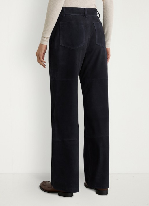 Reiss Priya high waist flared broek van van suède - achterkant donkerblauw