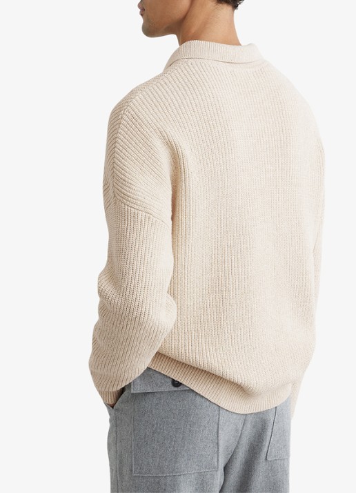 Reiss Prop ribgebreide trui met halve rits  - achterkant beige