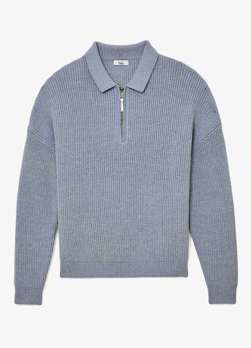 Reiss Prop ribgebreide trui met halve rits  - voorkant 5 lichtblauw