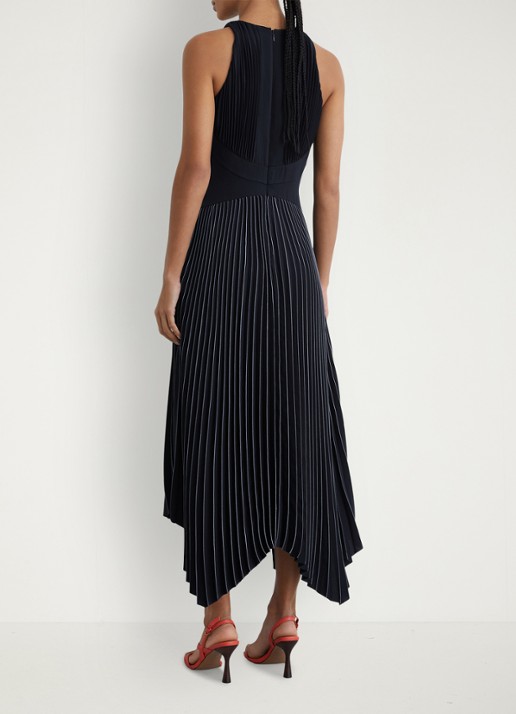 Reiss Rachel midi jurk met plooien  - achterkant 6 donkerblauw