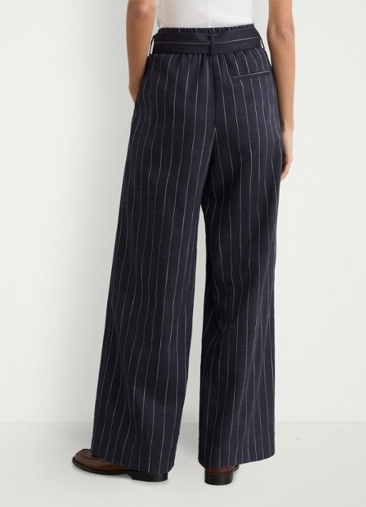 Reiss Rae high waist wide fit pantalon met krijtstreep - achterkant donkerblauw
