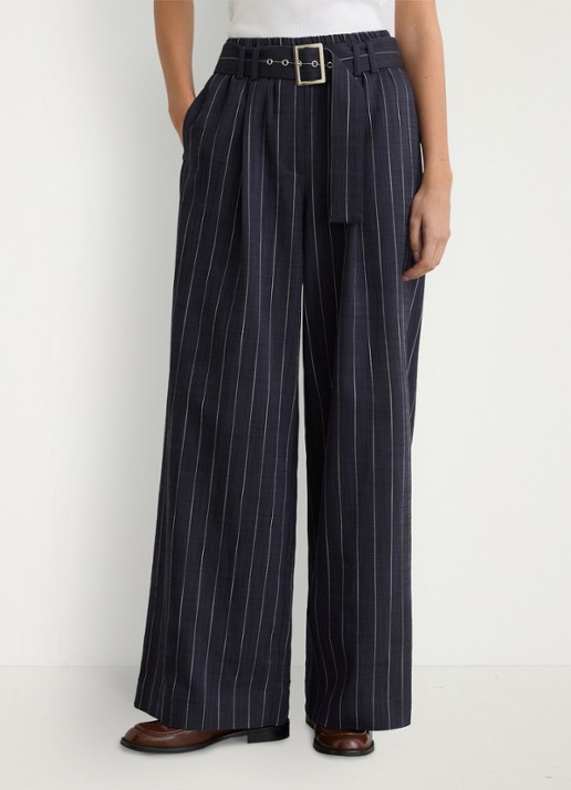 Reiss Rae high waist wide fit pantalon met krijtstreep - detail 2 donkerblauw