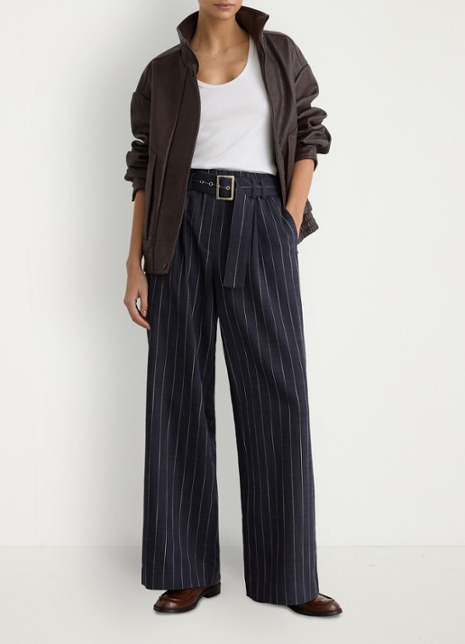 Reiss Rae high waist wide fit pantalon met krijtstreep - voorkant 6 donkerblauw