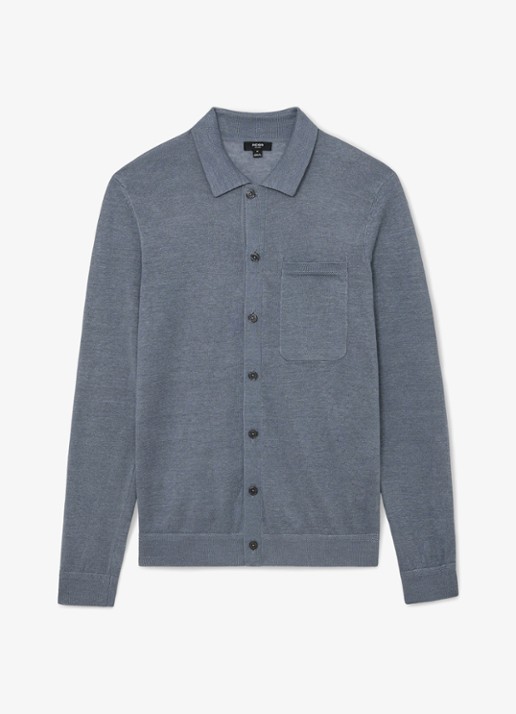 Reiss Rainham fijngebreid vest met borstzak - voorkant 5 airforce blue / blauw