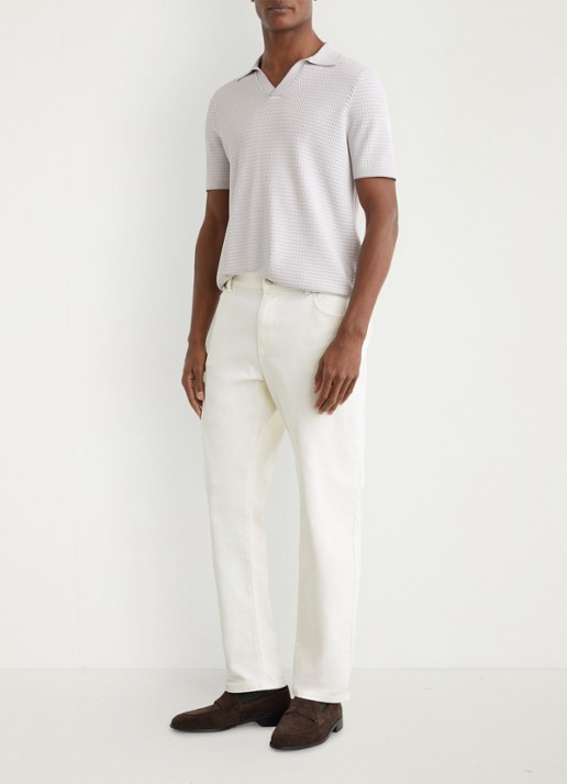 Reiss REDBURY Open-Collar Textured-Knit Polo Shirt - voorkant 6 soft grey / grijs