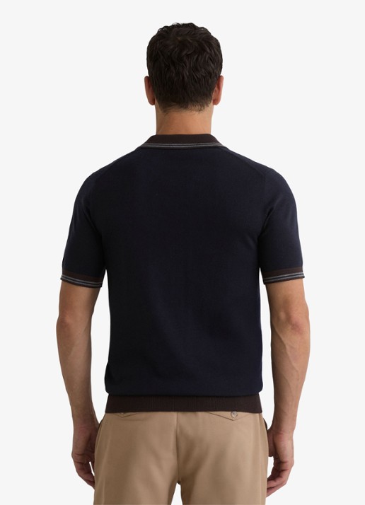 Reiss Redmire regular fit polo van merino wol - achterkant 6 donkerblauw
